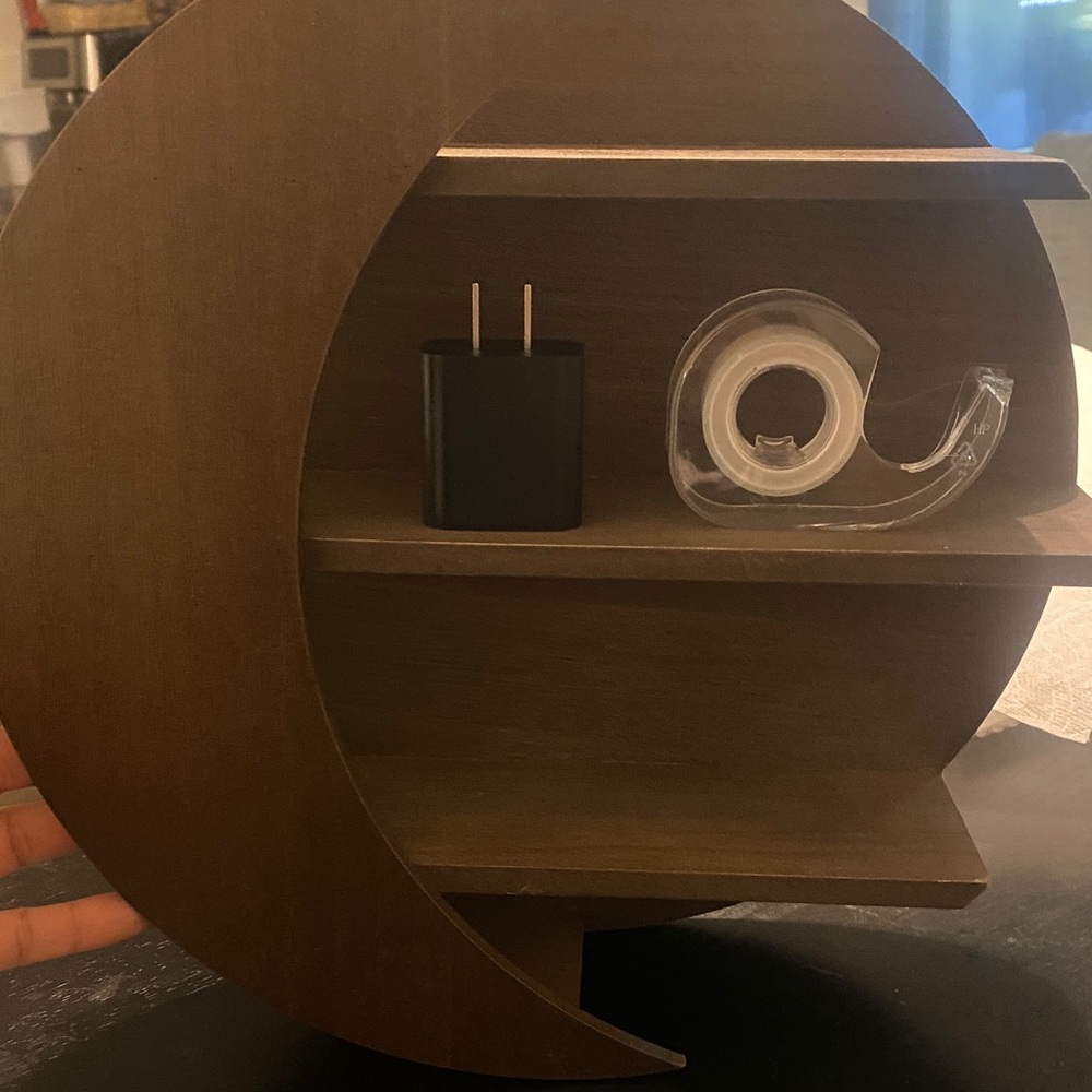 Moon-Shaped Wooden Shelf - Dark Brown